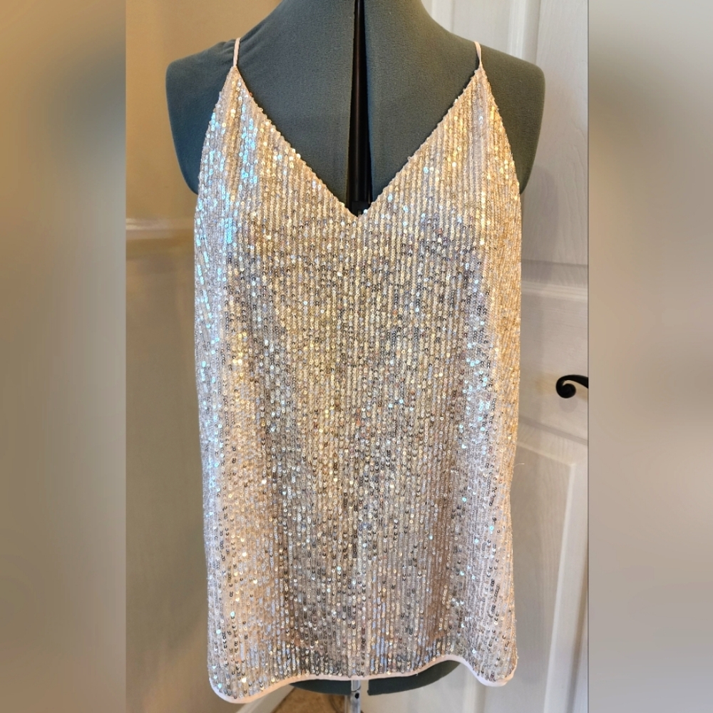 LOFT sequined spaghetti strap top. L